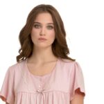 Νυχτικό Γυναικείο Με Κοντό Μανίκι & Κουμπωτο Primavera-M301 ΡΟΖ