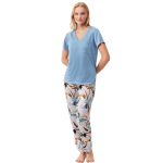 Πυτζάμα Γυναικεία Κοντό Μανίκι & Μακρύ Παντελόνι Penye Mood-9215PM ΓΑΛΑΖΙΟ